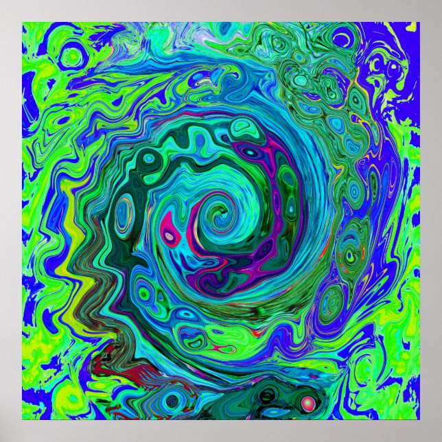 Affiche Super Abstrait Retro Green et Blue Swirl (Devant)