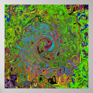 Affiche Super Abstrait Retro Lime Green et Blue Swirl