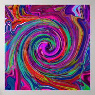 Affiche Super Abstrait Retro Magenta Dark Rainbow Swirl