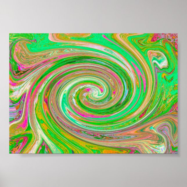 Affiche Super Abstrait rétro vert et rose chaud (Devant)