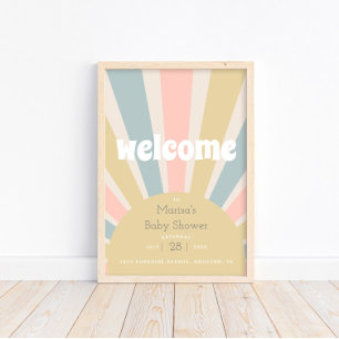 Affiche Super Baby Hippie Retro Baby shower Bienvenue