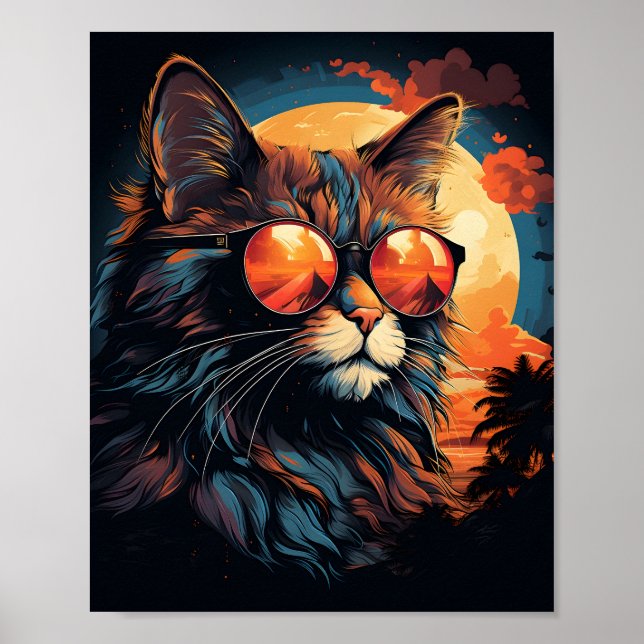 Affiche Super Chat Porter des lunettes de soleil Drôle Cha (Devant)