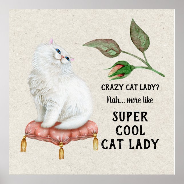 Affiche Super Cool Chat Lady Hip Typographie Chat Perse (Devant)