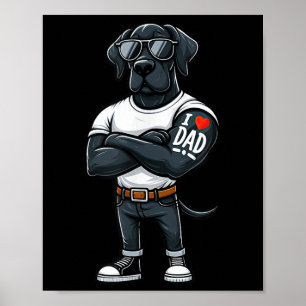 Affiche Super Danse J'Aime Papa Drôle Chien Tatouage