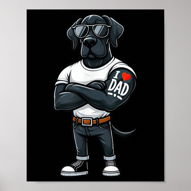 Affiche Super Danse J'Aime Papa Drôle Chien Tatouage (Devant)