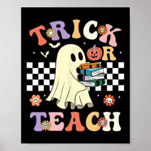 Affiche Super Halloween Trick Ou Enseigner Retro Floral Fa