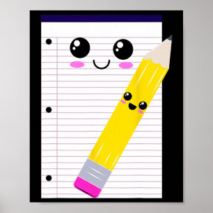 Affiche Super mignon et amusant bloc-notes et crayon Kawai