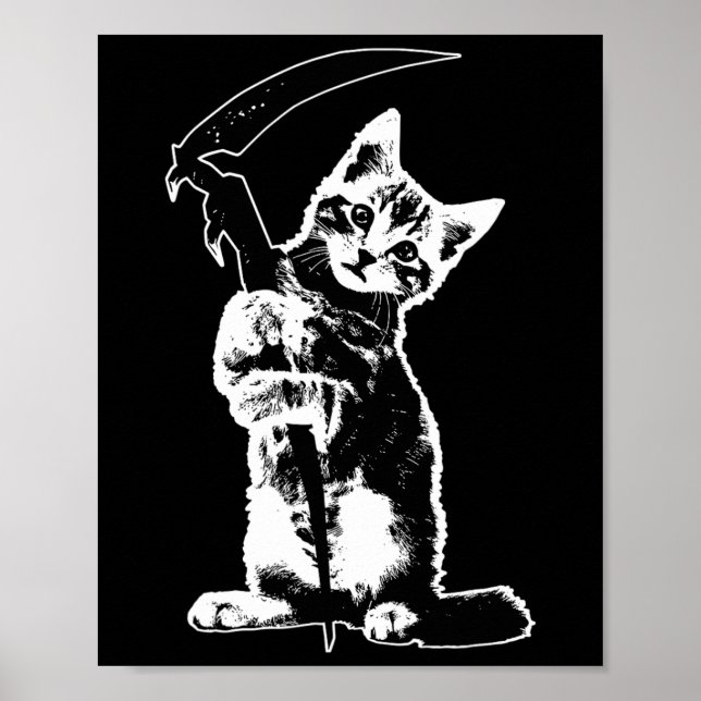 Affiche Super mignon Faucheuse Chat Mort Chat Drôle Grim R (Devant)