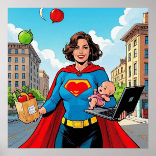 Affiche "Super Mom" Retro style bande dessinée