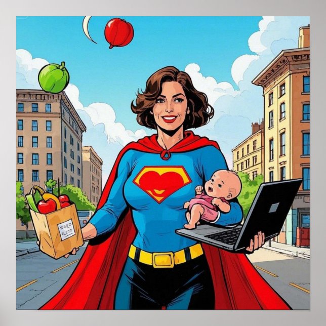 Affiche "Super Mom" Retro style bande dessinée (Devant)