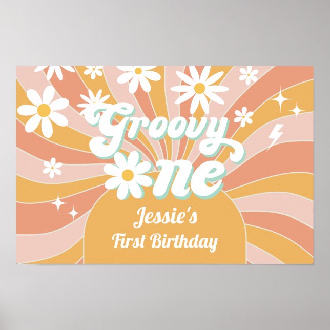 Affiche Super One Boho Retro Daisy Sunshine 1er anniversai (Devant)