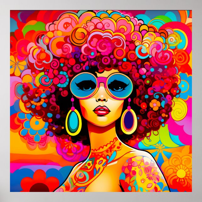 Affiche Super Retro Chic Afro Floral Pop Art (Devant)