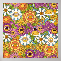 Super Retro Psychedelic Motif de jardin de fleurs