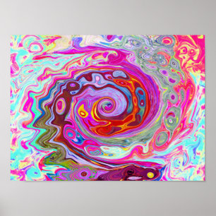 Affiche Super rétro rose chaud et bleu tourbillon Abstrait
