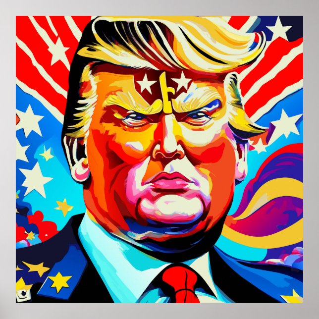 Affiche Super Retro Superhero Donald Trump Portrait (Devant)