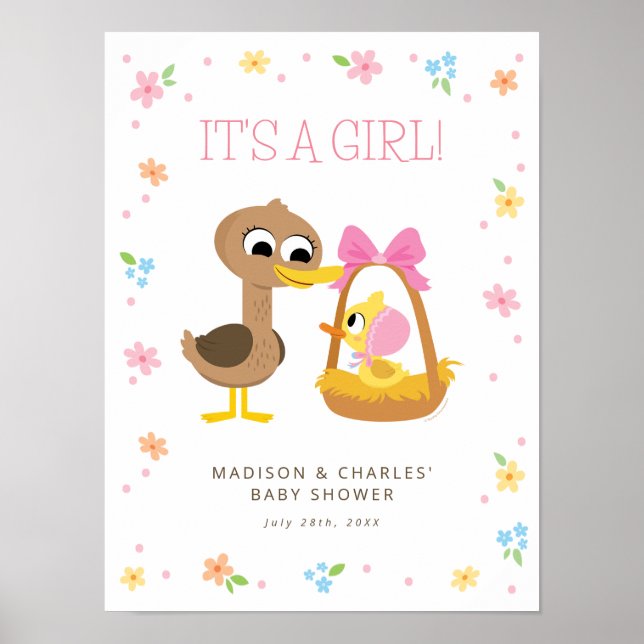 Affiche Super Simple | 5 Petits Canards Fille Baby Shower (Devant)