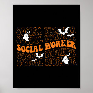 Affiche Super travailleur social Ghost Halloween école soc
