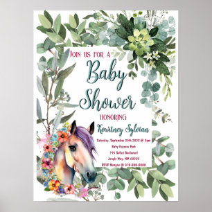 Affiche Superbe aquarelle Floral Horse Baby shower