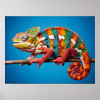 Superbe caméléon coloré sur un Arrière - plan bleu