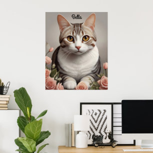 Affiche Superbe chat américain à cheveux courts avec Rose 