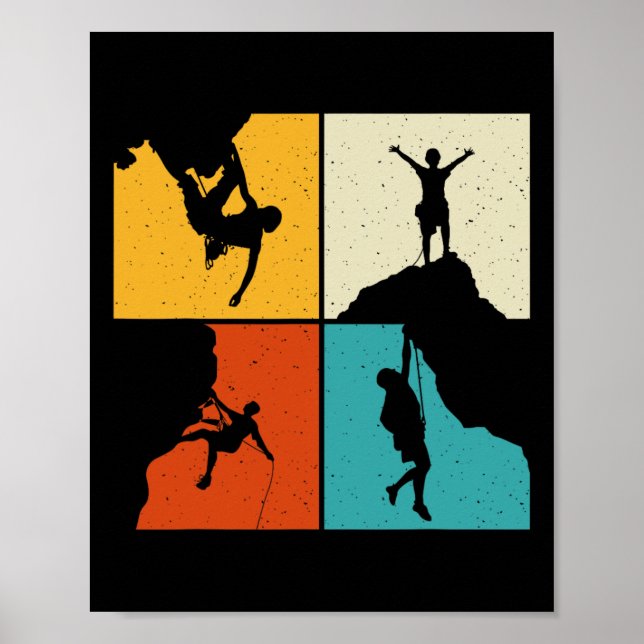 Affiche Superbe grimpeur de rochers rétro alpiniste randon (Devant)