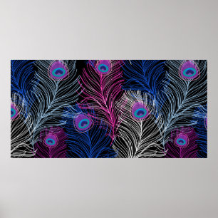Affiche Superbe motif Vintage de plumes de paon sur un