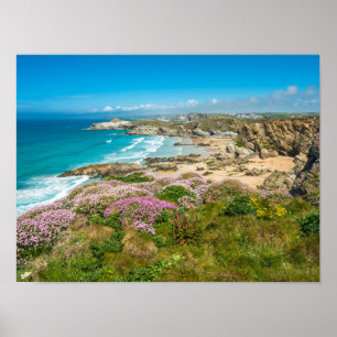 Affiche Superbe paysage côtier Newquay beach Cornwall UK