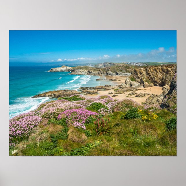 Affiche Superbe paysage côtier Newquay beach Cornwall UK (Devant)