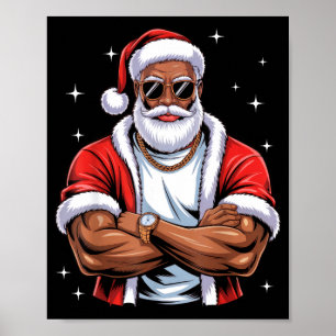 Affiche Superbe Père Noël afro-américain Pyjama de Noël no