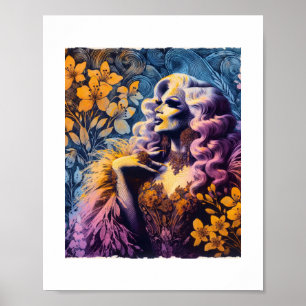 Affiche Superbe reine Drag en fleurs