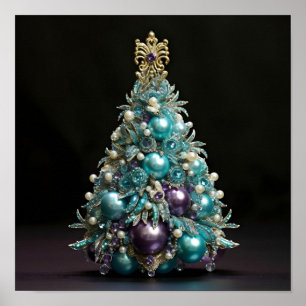 Affiche Superbe sapin de Noël Turquoise et violet