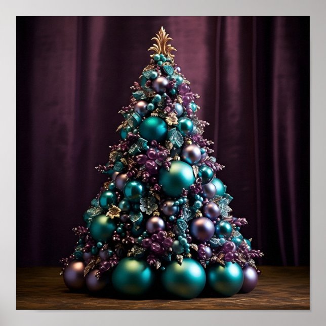 Affiche Superbe sapin de Noël Turquoise et violet (Devant)