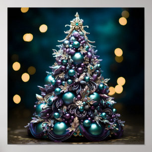 Affiche Superbe sapin de Noël Turquoise et violet