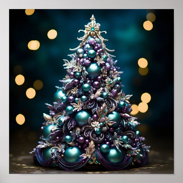 Affiche Superbe sapin de Noël Turquoise et violet (Devant)