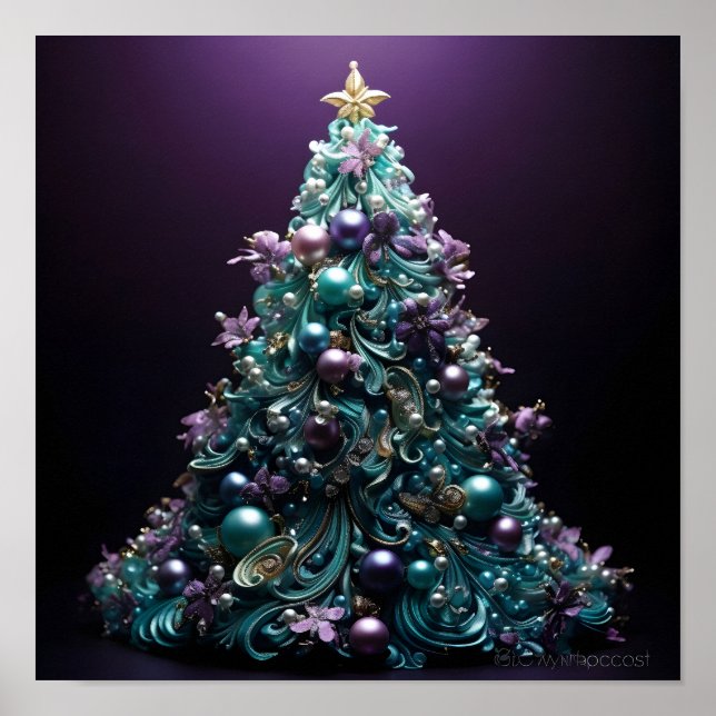 Affiche Superbe sapin de Noël Turquoise et violet (Devant)