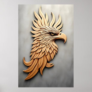Affiche Superbe sculpture en bois 3D d'un aigle