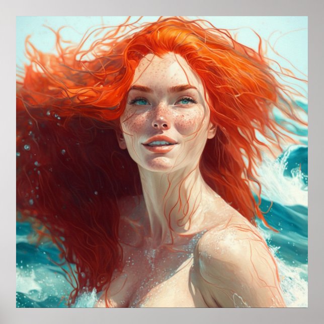 Affiche Superbe Tête de Rouge émergente de l'eau (Devant)
