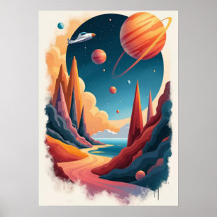 Affiche Superbe thème de l'affiche spatiale avec paysage