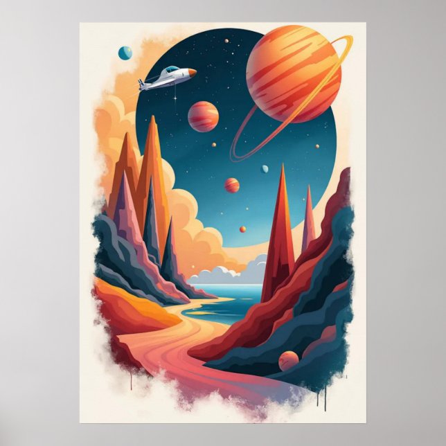 Affiche Superbe thème de l'affiche spatiale avec paysage (Devant)