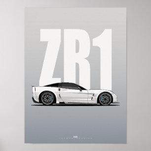 Affiche Supercar White C6 ZR1 Profil Latéral Art Moderne