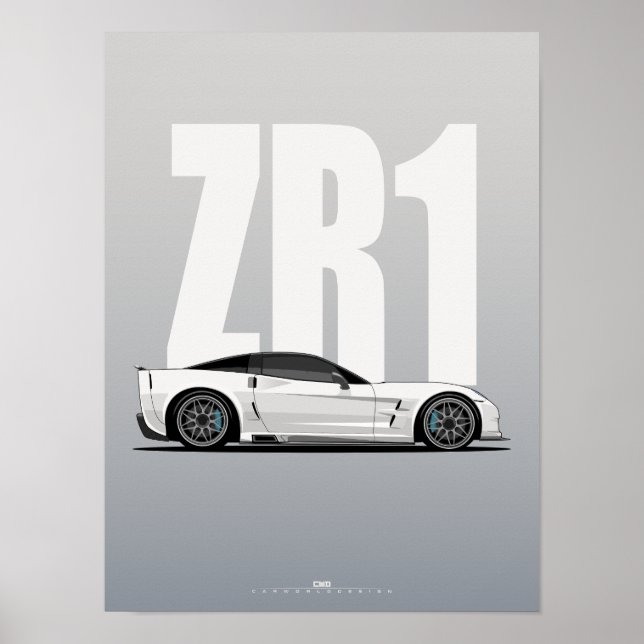 Affiche Supercar White C6 ZR1 Profil Latéral Art Moderne (Devant)