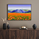 Affiche Superfleurs | Paysage surréaliste des pavois<br><div class="desc">L'affiche pittoresque du paysage floral présente une aquarelle numérique générée par l'IA,  qui régit le pavot californien et les superfleurs fleurs sauvages.</div>
