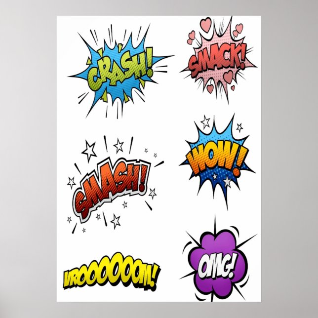 Affiche Superhero et super villain onomatopoeia (Devant)