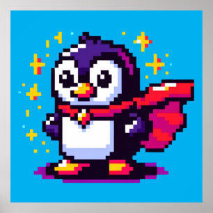 Affiche Superhero Penguin Cute Pixel Art Caractère Design