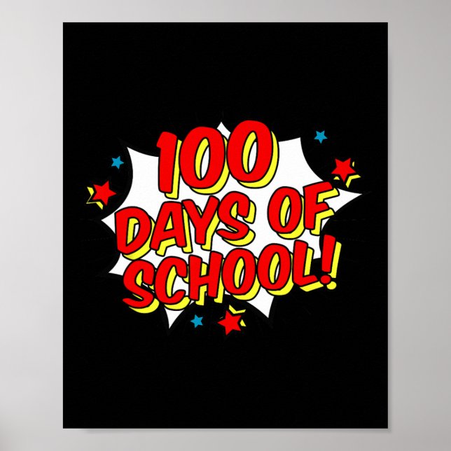 Affiche Superhero Style Joyeux 100ème 100 Jours d'école (Devant)