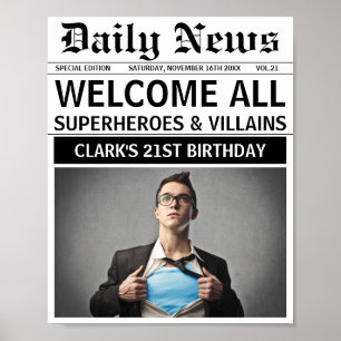 Affiche Superhéros et vilains fête d'anniversaire Bienvenu