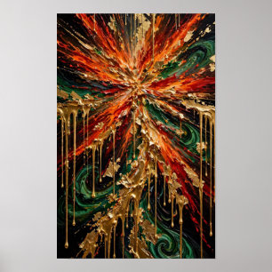 Affiche Supernova Dorée - Feu d'Émeraude Luxueux et Or Dr