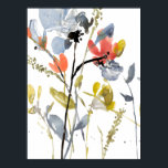 Affiche Superposition de fleurs - Aquarelle Fleurs et tige<br><div class="desc">Flower Overlay II par Jennifer Goldberger. Présente des fleurs et des tiges dans un style aquarelle.</div>