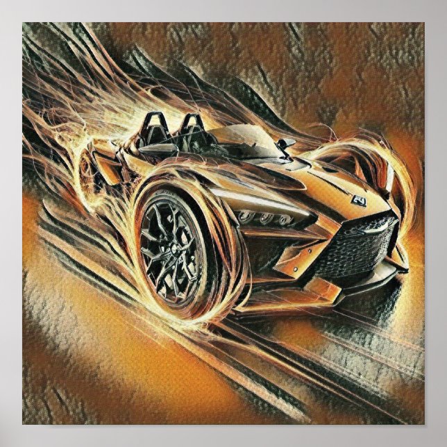 Affiche supervoitur orange de course à grande vitesse  (Devant)
