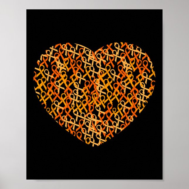 Affiche Support de sensibilisation Orange Ribbon Heart (Devant)